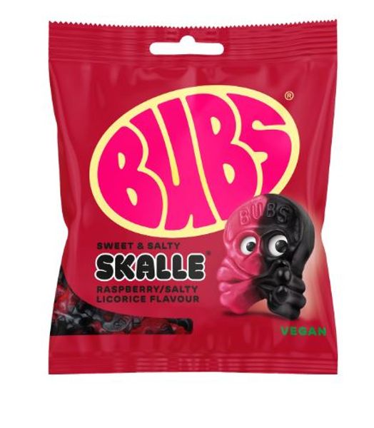 BUBS bringebærsalt lakrishodeskalle 155g*12st./ Vegan