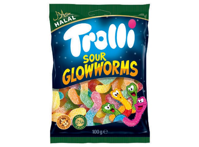 Trolli Sour Glowworms 100g*30st./ Halal